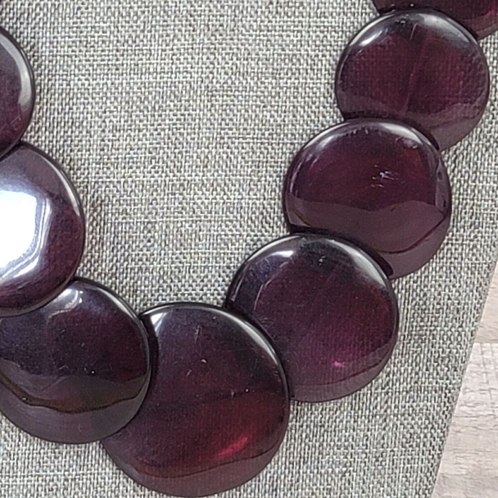 Vintage Purple Lucite Necklace Graduated Round Disc Wood Beads Bundle of Two - Picture 12 of 15